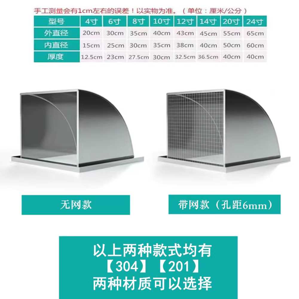 환풍기 커버 스텐 304 방수 빗물 사각 덮개 후드 식당 8인치 내경 300mm (망X) - 상세 이미지 4