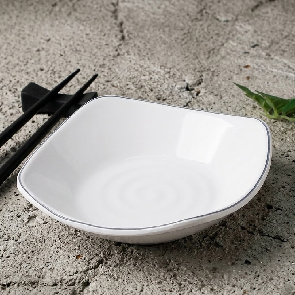 라인 멜라민 업소용 분식 뷔페 돈까스 분식집 그릇 접시 13.3cm, 사각골 - 상품 이미지