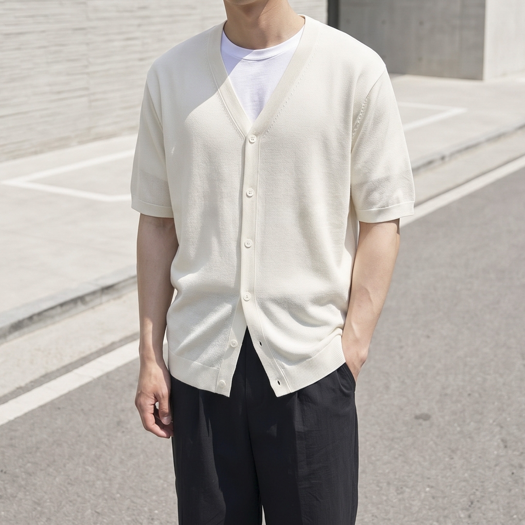 남자 린넨 텐셀 브이넥 여름 반팔 가디건 5color 이미지 6