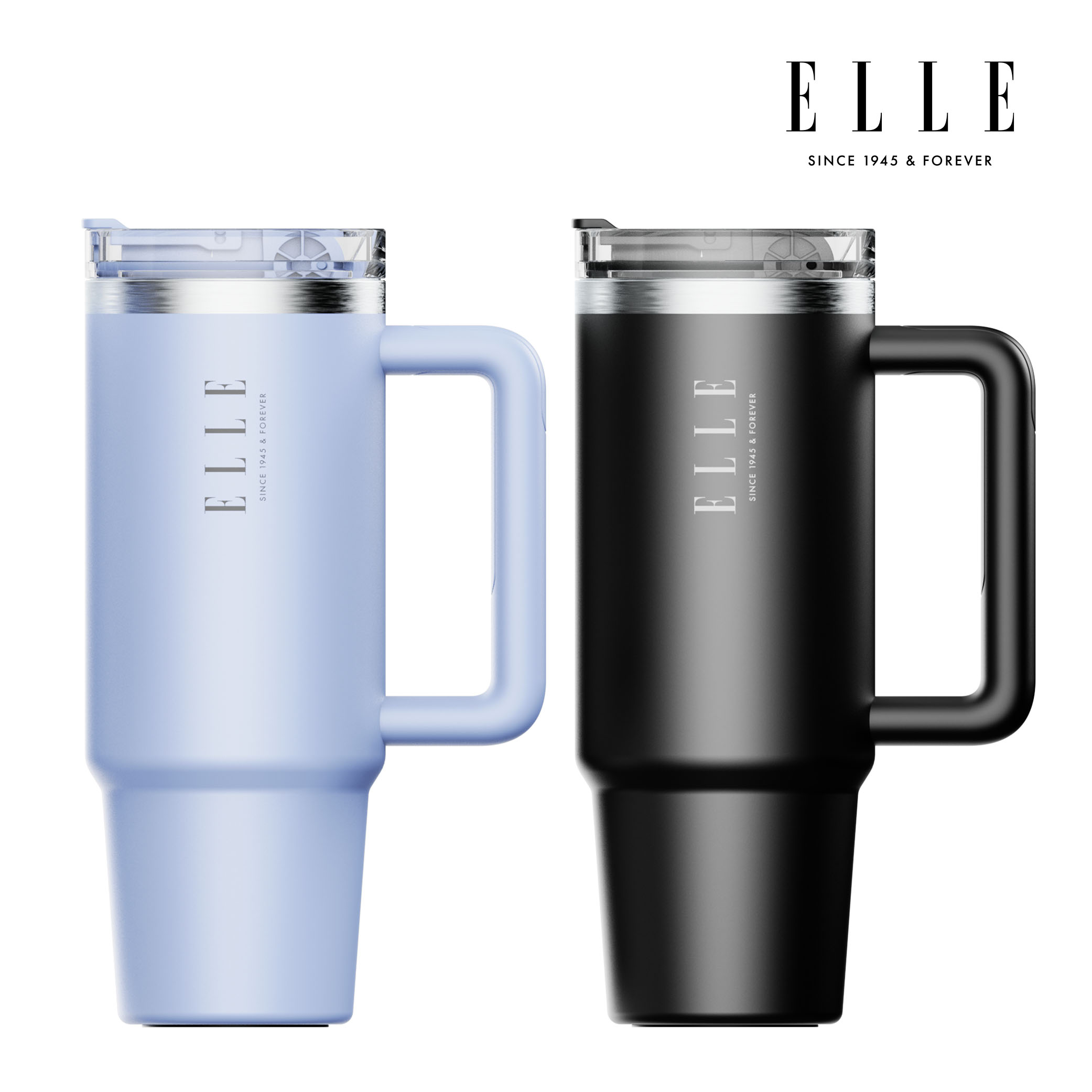 엘르 시그니처 텀블러 대용량 차량용 스텐 1+1 900ml, 블루+블랙, 1개 - 상품 이미지