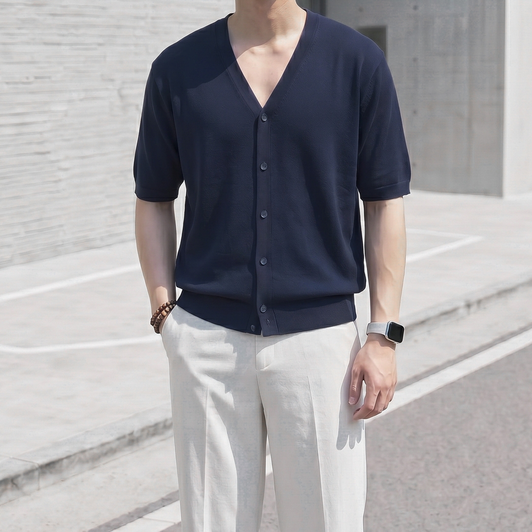 남자 린넨 텐셀 브이넥 여름 반팔 가디건 5color - 상세 이미지 5