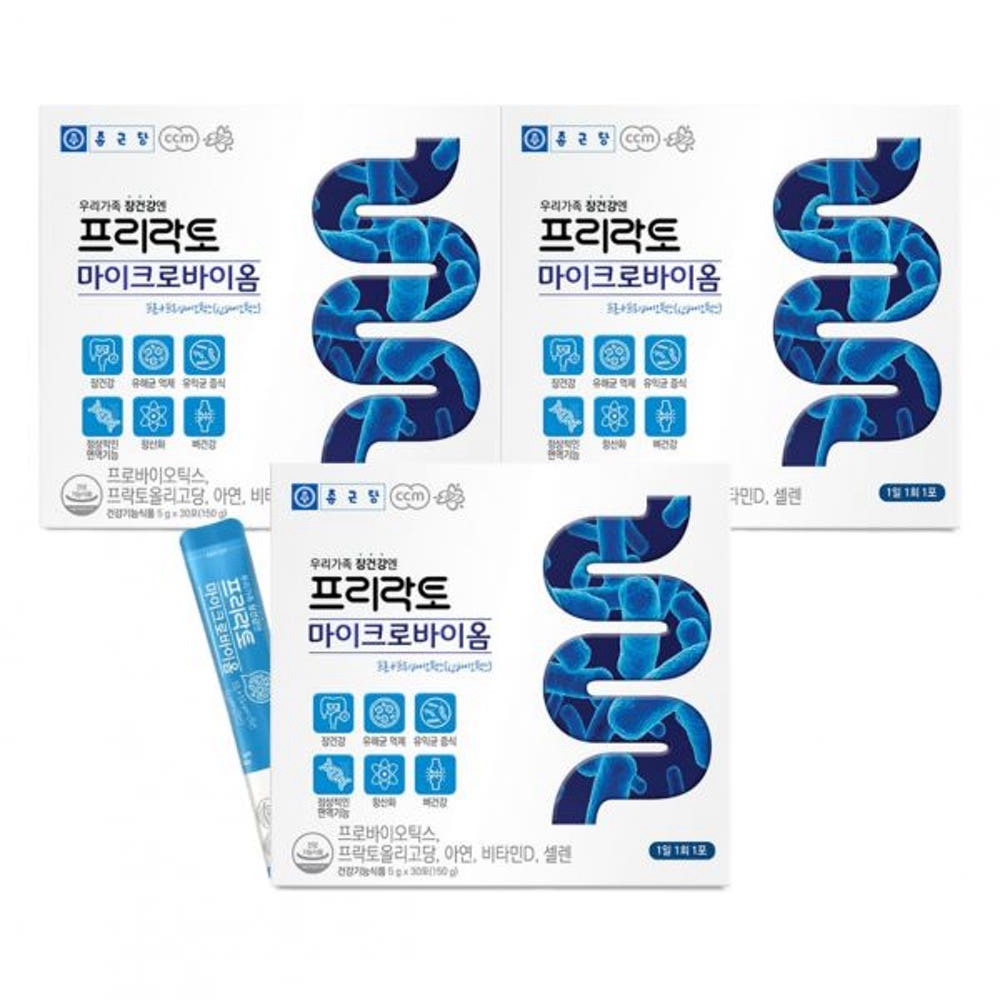 종근당 프리락토 마이크로바이옴 신바이오틱스 아연 유산균 30포, 3개 - 상품 이미지