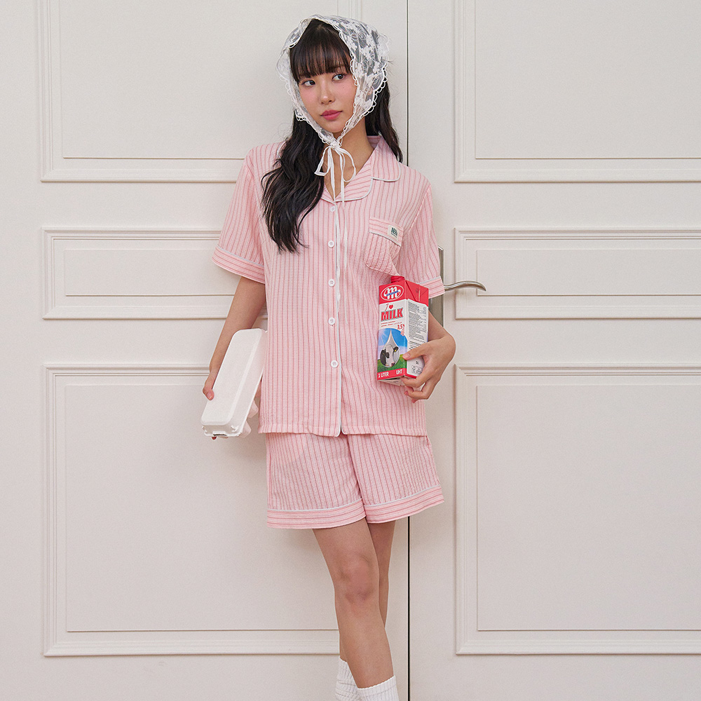 [효빈 PICK][2PACK] 하이픈 체리쉬 브리즈핏 남녀공용 반팔 잠옷 세트 - 상세 이미지 3