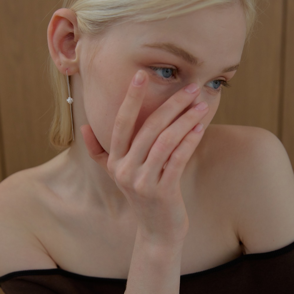 실버925 롱 체인 드롭 이어링 - 상세 이미지 2