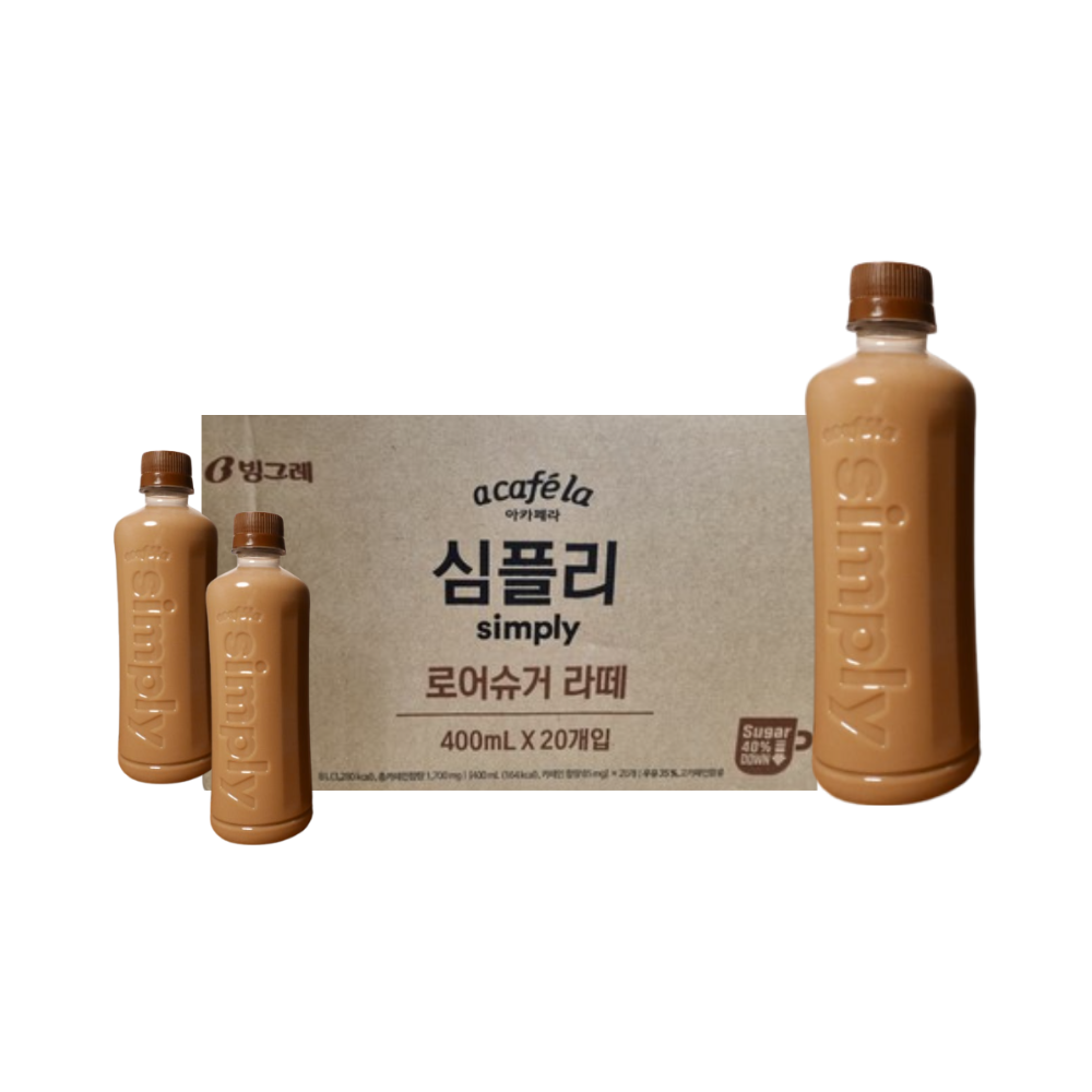 빙그레 아카페라 심플리 로어슈거 라떼 400ml x20개입 커피 - 상품 이미지