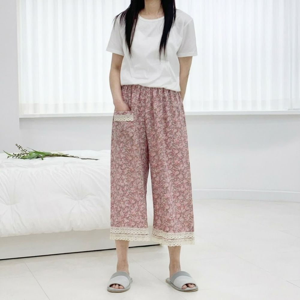 인조인견잠옷 8부잠옷바지 쿨링 꽃무늬 집에서입는옷 엄마 이미지 8