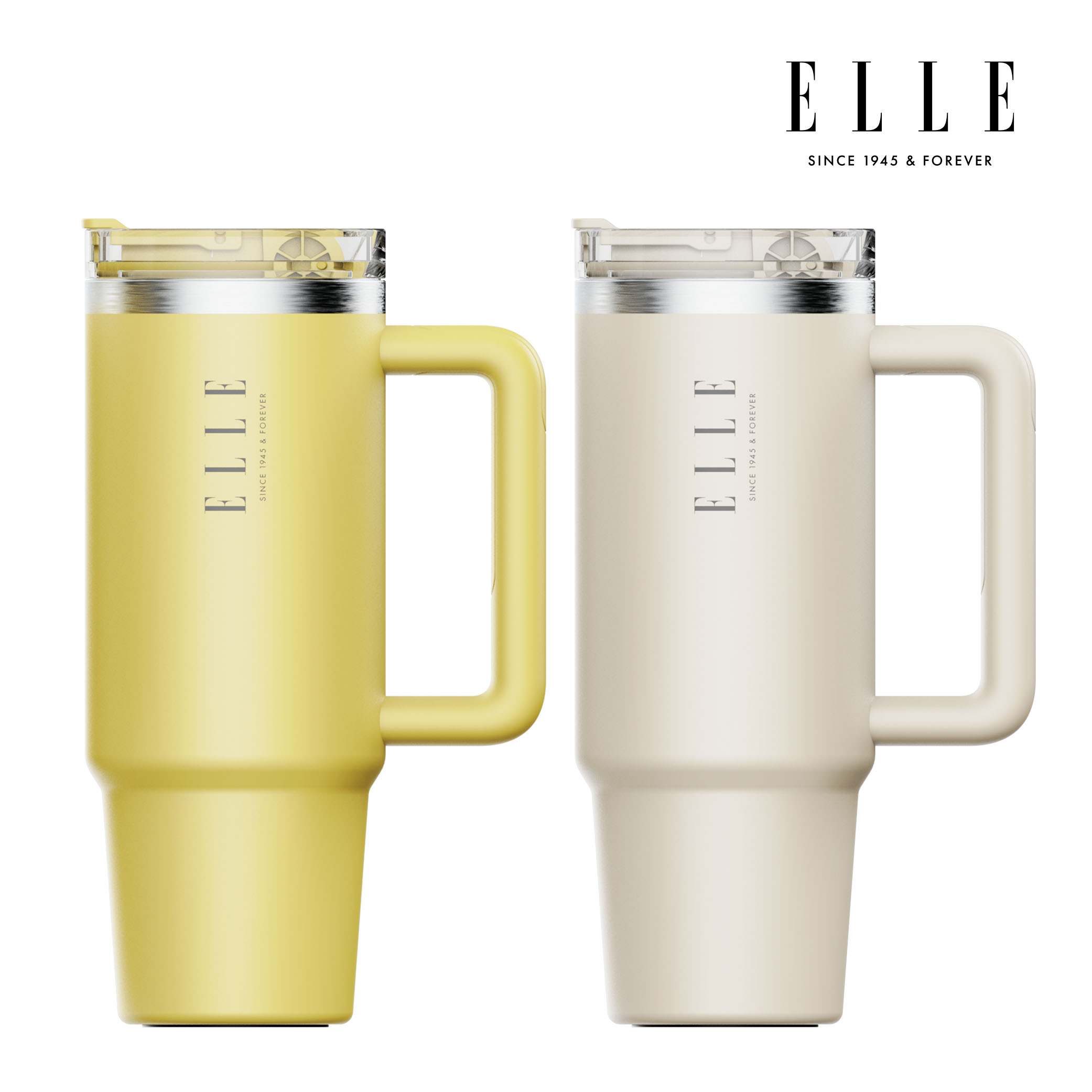 엘르 시그니처 텀블러 대용량 차량용 스텐 1+1 900ml, 옐로우+크림, 1개 - 상품 이미지