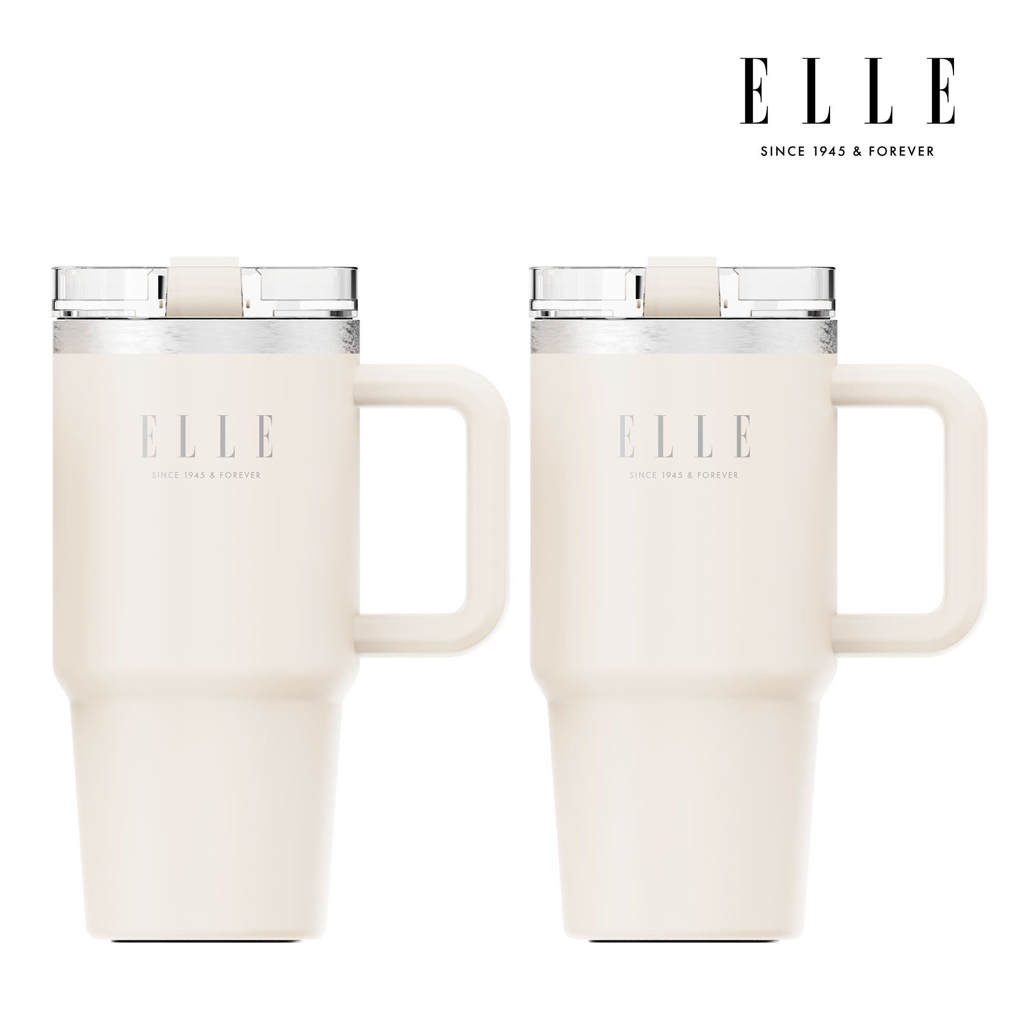 엘르 시그니처 텀블러 대용량 차량용 스텐 1+1 600ml, 크림+크림, 1개 - 상품 이미지