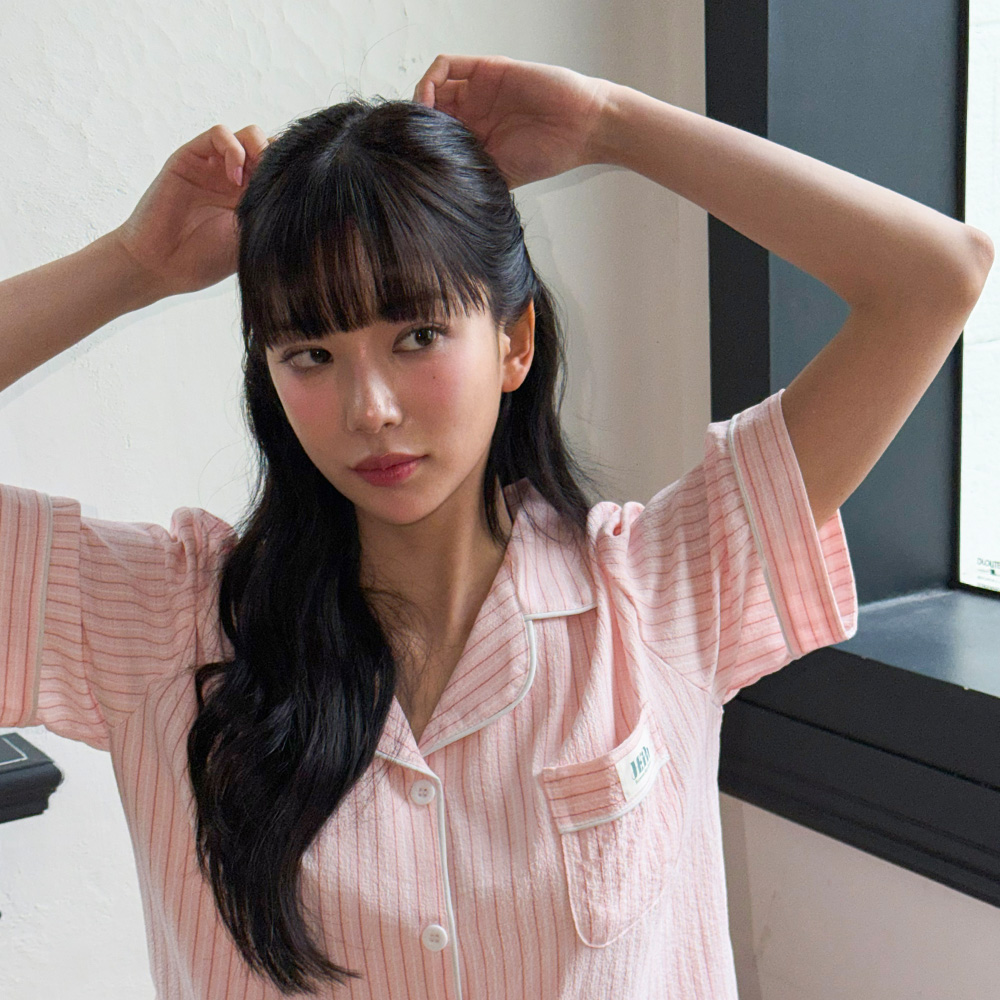 [효빈 PICK][2PACK] 하이픈 체리쉬 브리즈핏 남녀공용 반팔 잠옷 세트 이미지 7