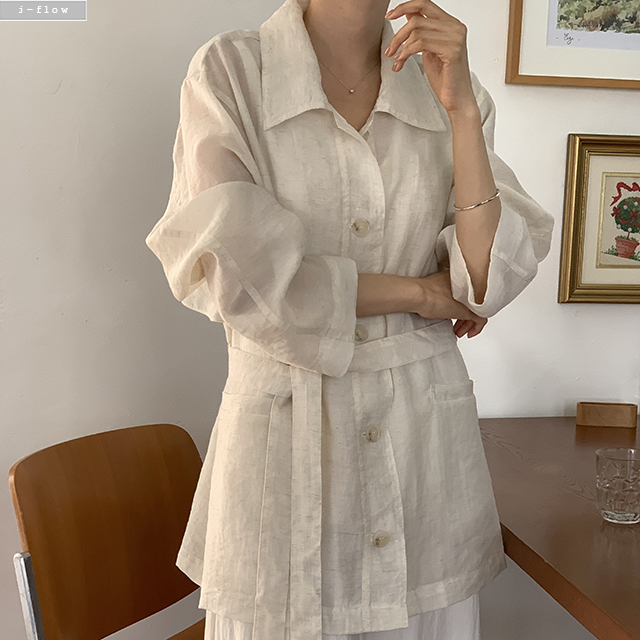 타오 오버핏 카라넥 린넨 야상 자켓 3col 봄 여름 아우터 하프 벨트 선스크린 제이플로우 이미지 7
