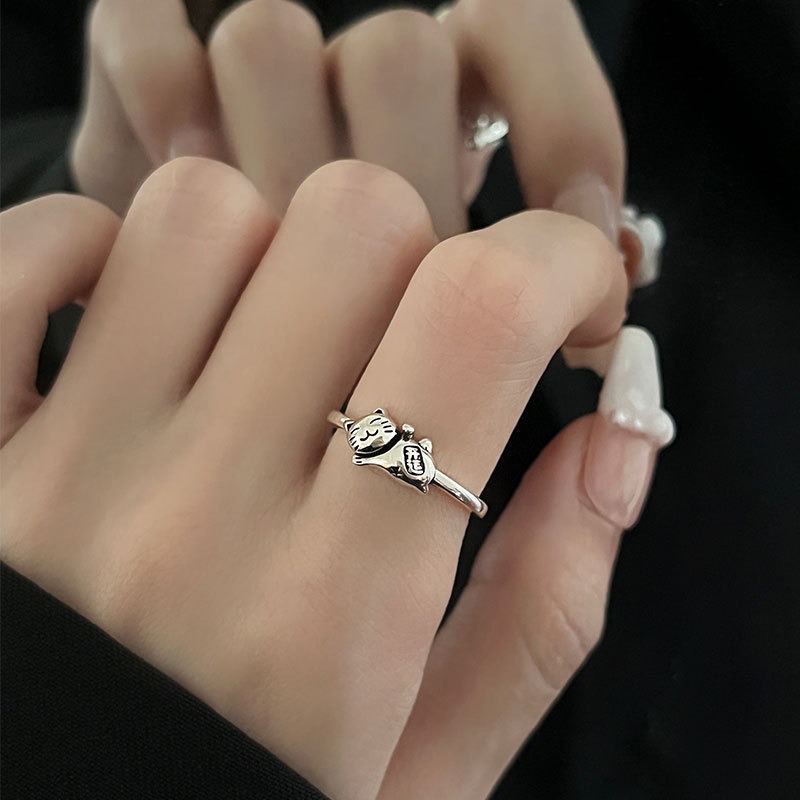 행운의 고양이 반지 마네키네코 오픈 링 반지 커플링 우정링 커플 우정 애끼 반지 친구 선물 이미지 7