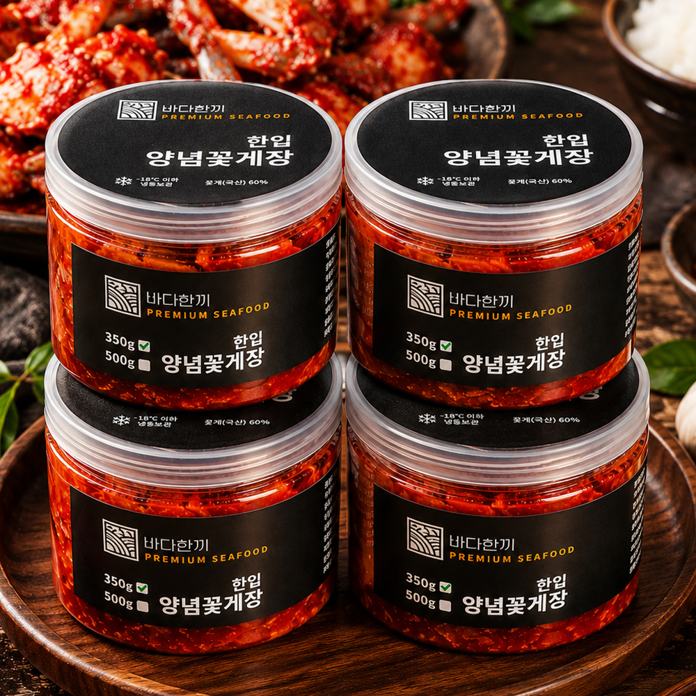 바다한끼 살 많은 국내산 꽃게 양념게장 350gx4개 간장 게장 양념 꽃게장 밥도둑 반찬 - 상품 이미지