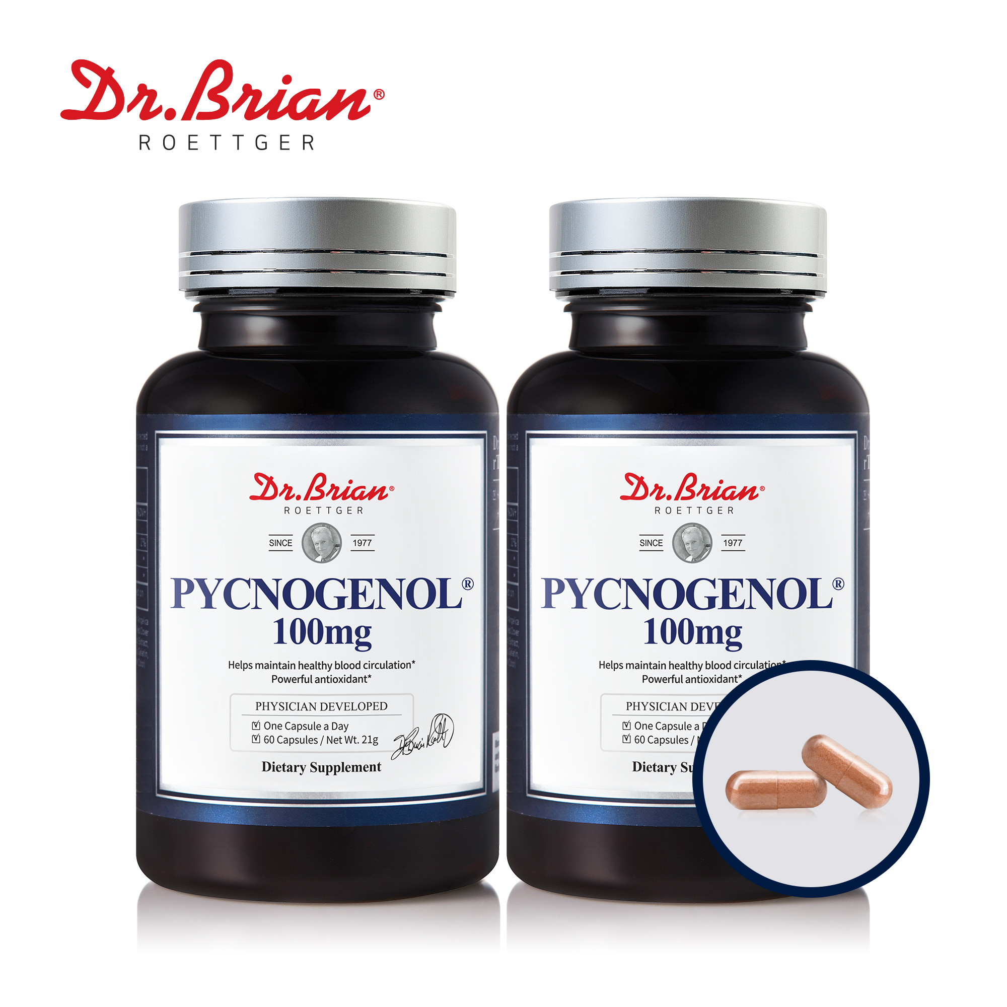 닥터브라이언 피크노제놀 100mg 호팍사 프랑스 해안 소나무껍질 60캡슐, 2개 - 상품 이미지