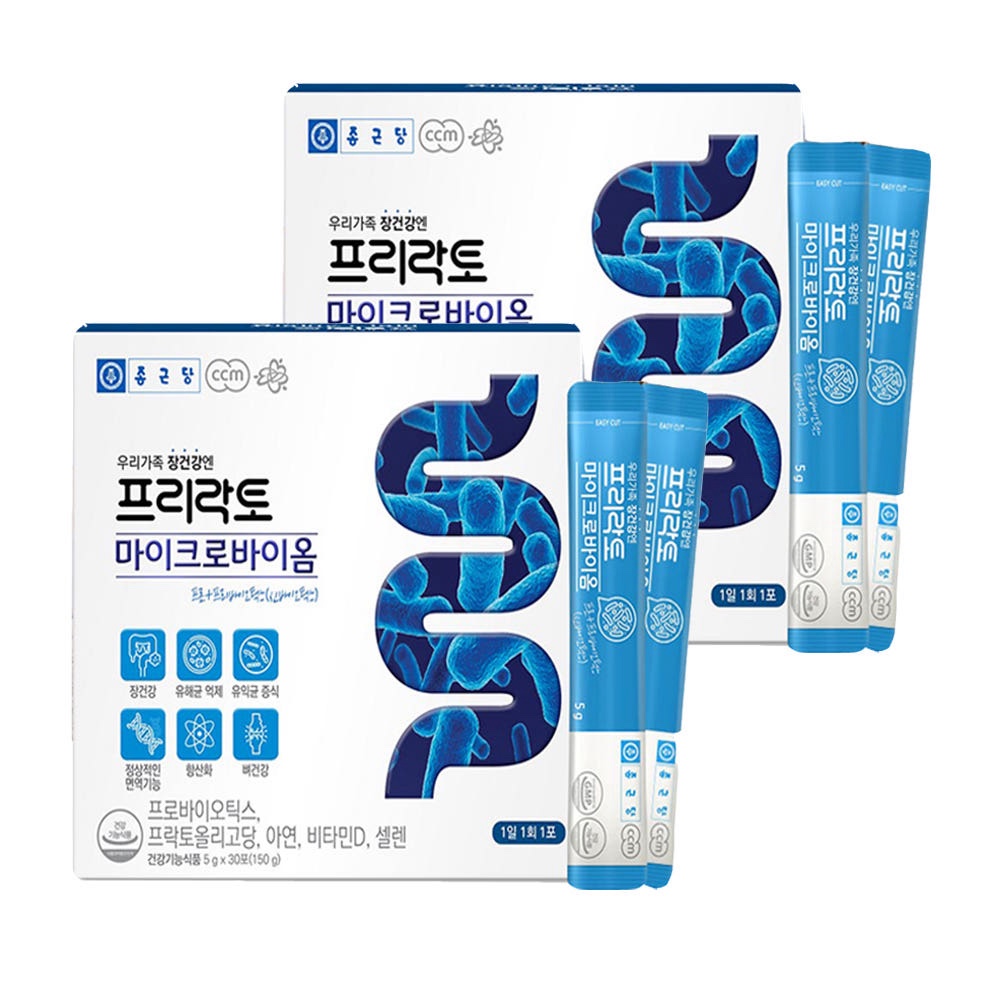 종근당 프리락토 마이크로바이옴 신바이오틱스 아연 유산균 30포, 2개 - 상품 이미지