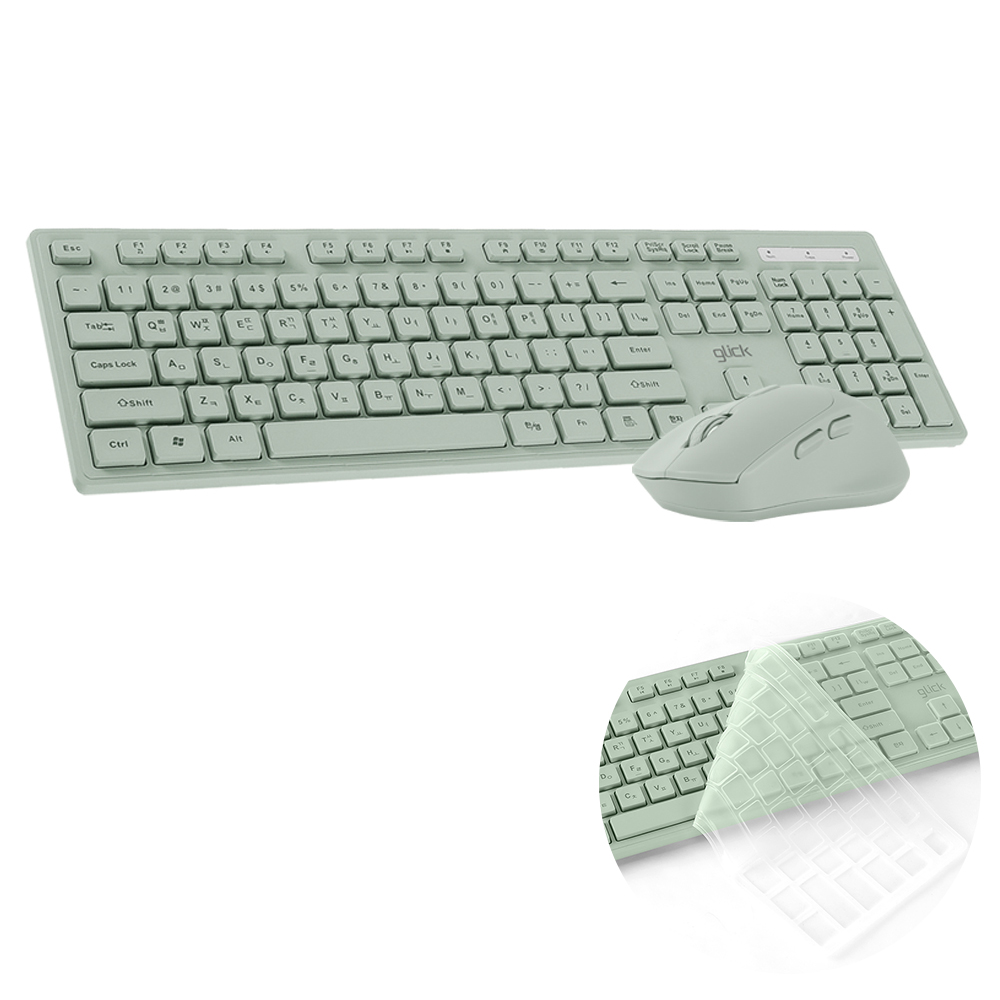 [키스킨포함] 오피스프로 WMK10 인체공학 무선 키보드 마우스 세트 그린, 멤브레인 - 상품 이미지