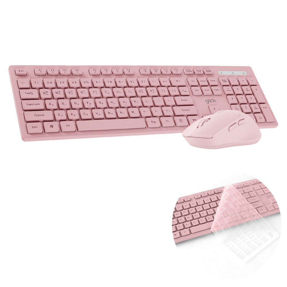 [키스킨포함] 오피스프로 WMK10 인체공학 무선 키보드 마우스 세트 핑크, 멤브레인 - 상품 이미지