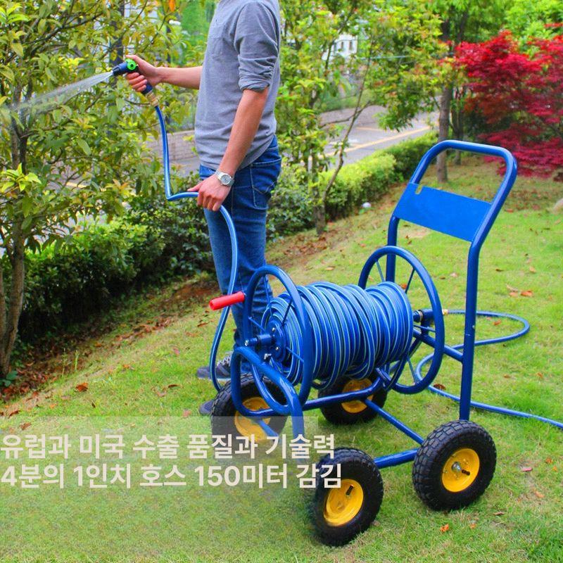 양수기호스 핸드카 수도 카트 바퀴달린 수레 대형 릴 40m 4mm 블루 + 물총 세트 - 상세 이미지 5