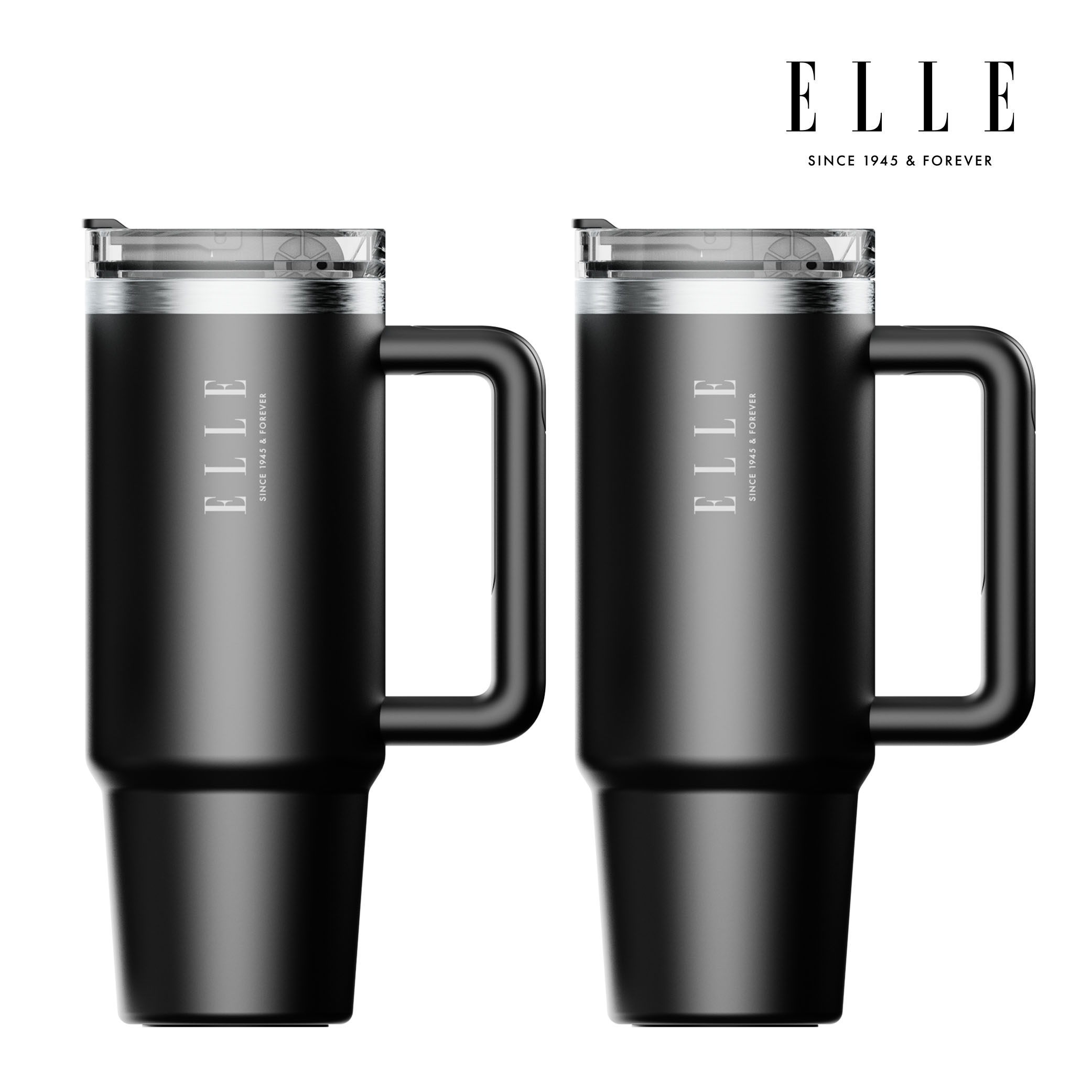 엘르 시그니처 텀블러 대용량 차량용 스텐 1+1 900ml, 블랙+블랙, 1개 - 상품 이미지