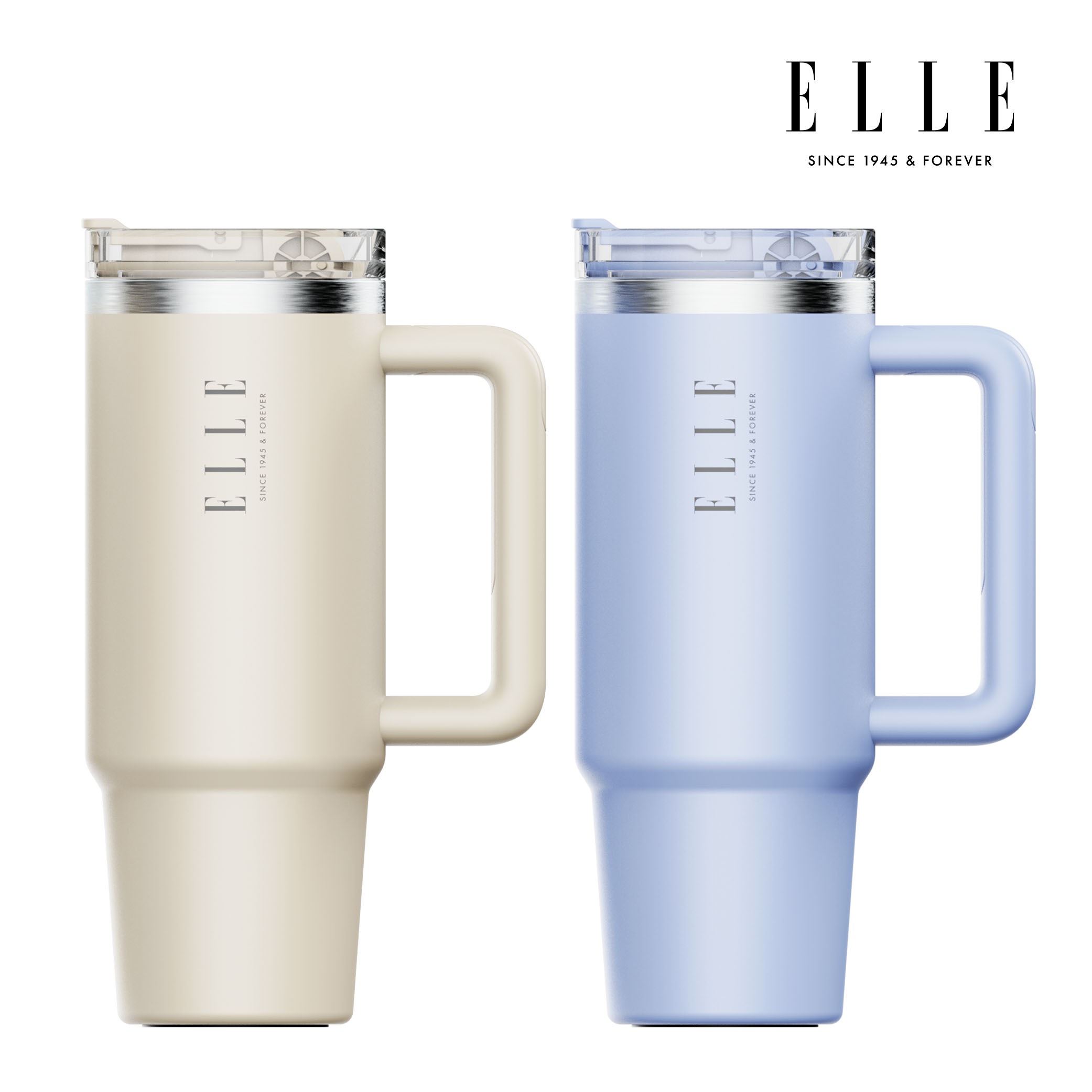 엘르 시그니처 텀블러 대용량 차량용 스텐 1+1 900ml, 블루+크림, 1개 - 상세 이미지 2