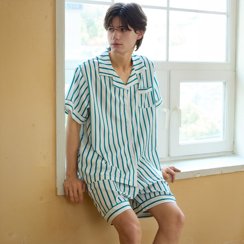 오션 브리즈 남성 숏 파자마 여름 홈웨어 반팔 반바지 잠옷 세트 L size - 상품 이미지