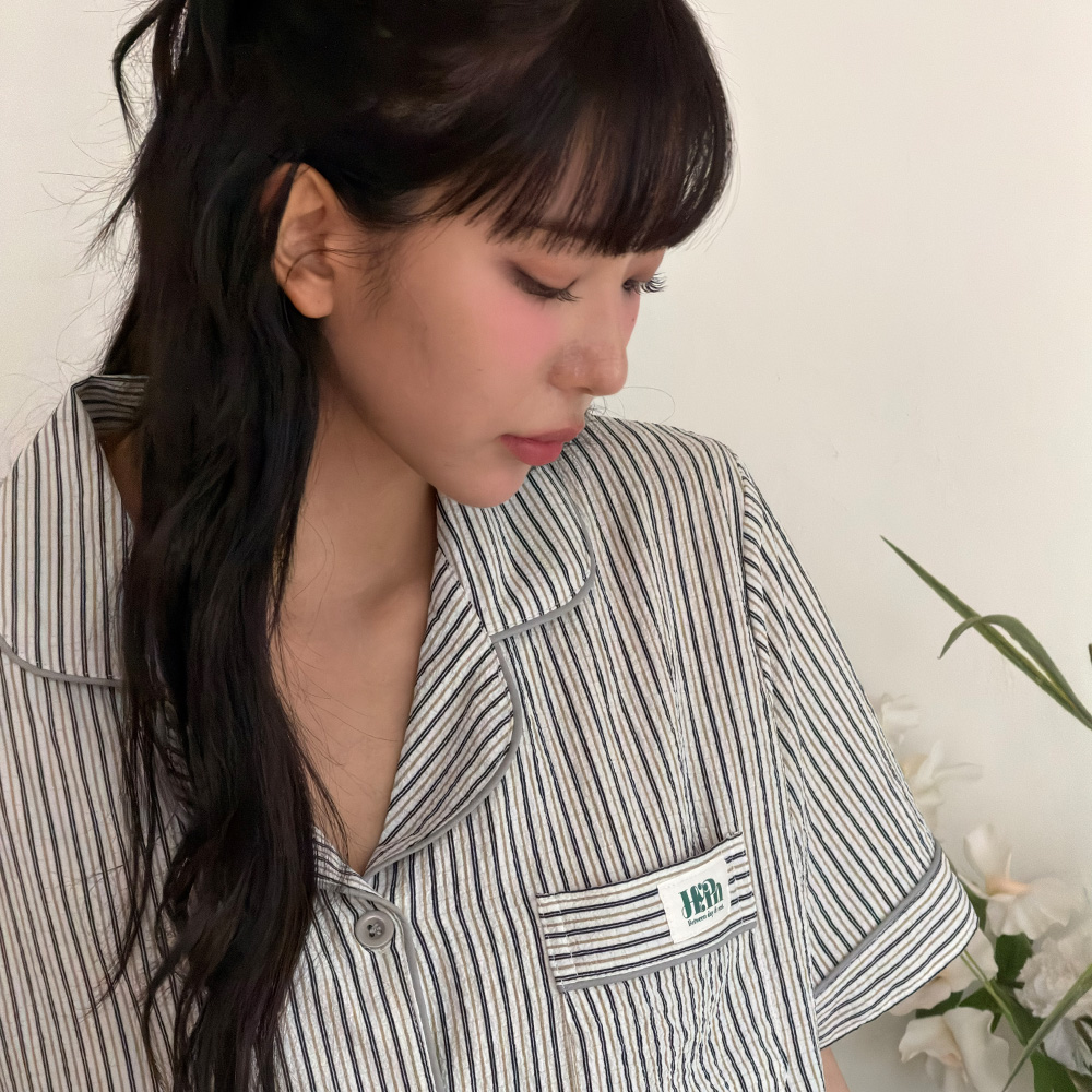[효빈 PICK][2PACK] 하이픈 클락타워 브리즈핏 남녀공용 반팔 잠옷 세트 - 상세 이미지 2