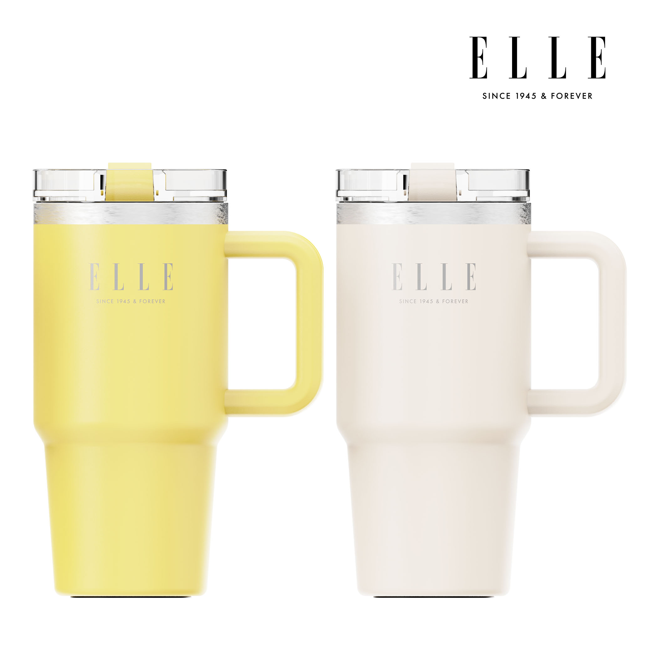 엘르 시그니처 텀블러 대용량 차량용 스텐 1+1 600ml, 옐로우+크림, 1개 - 상품 이미지