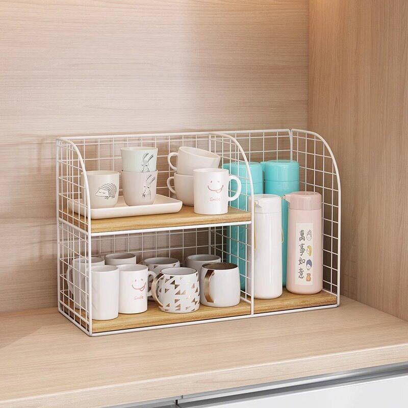 주방 미니 선반 2단 철제 프레임 우드 컵정리대 그릇수납 다용도 진열대 블랙 2칸 티크 - 상세 이미지 4