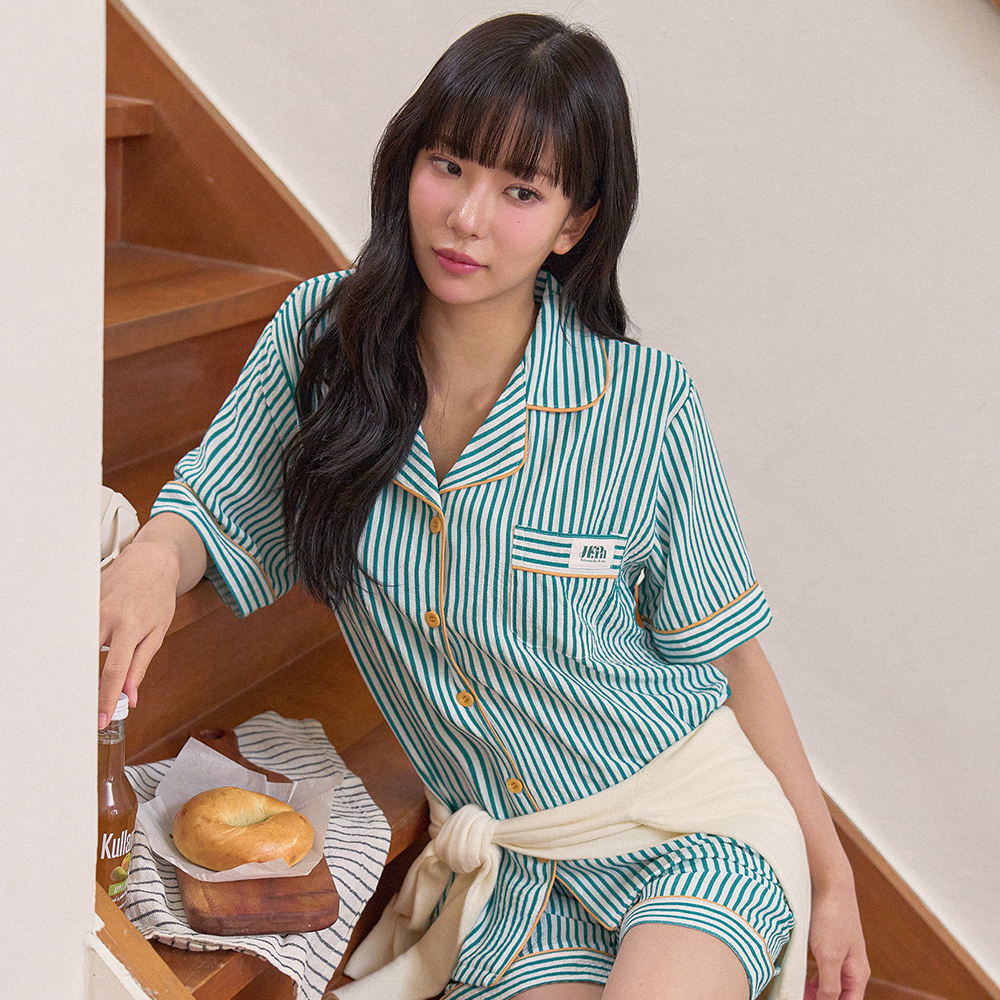 [효빈 PICK][2PACK] 하이픈 펌킨 브리즈핏 남녀공용 반팔 잠옷 세트 이미지 7