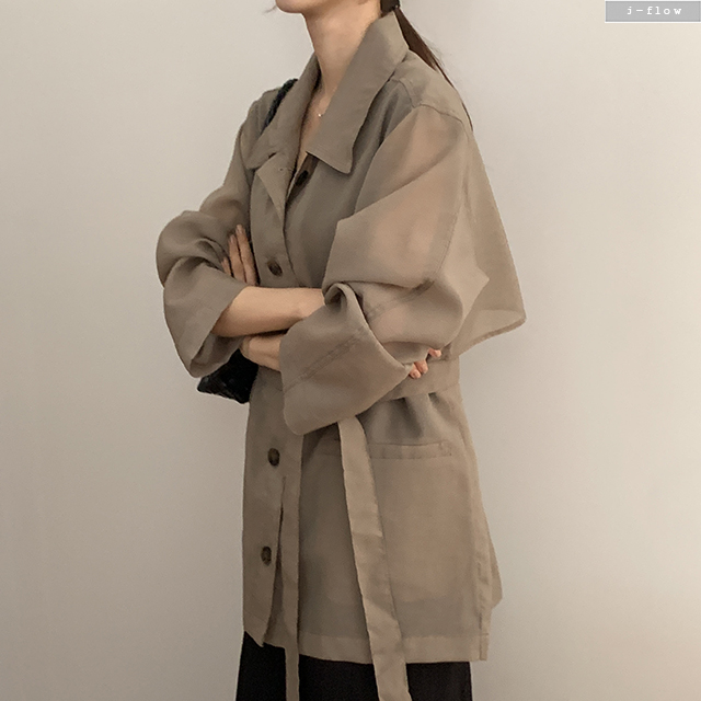 타오 오버핏 카라넥 린넨 야상 자켓 3col 봄 여름 아우터 하프 벨트 선스크린 제이플로우 이미지 6