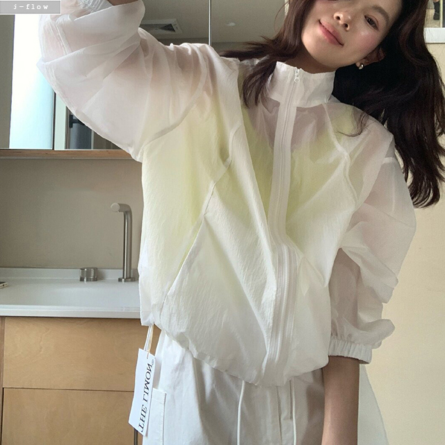 와핀 여름 스탠드 집업 바람막이 점퍼 2col 여름 얇은 오버핏 시스루 밴딩 제이플로우 이미지 7