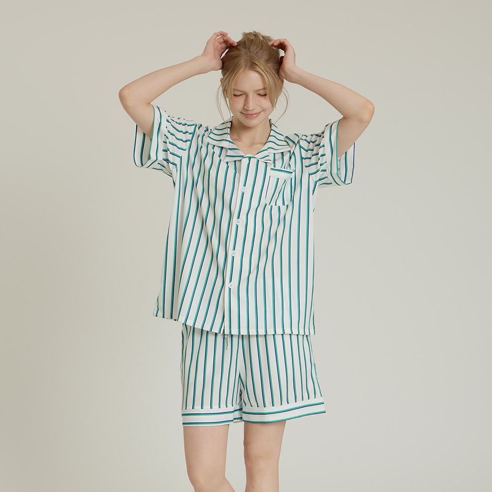 오션 브리즈 여성 숏 파자마 여름 홈웨어 반팔 반바지 잠옷 세트 M size - 상세 이미지 5