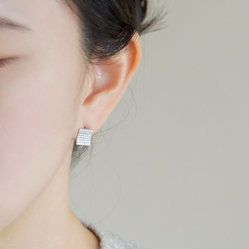 실버925 스퀘어 큐빅 원터치 은 귀걸이 볼드 이미지 7
