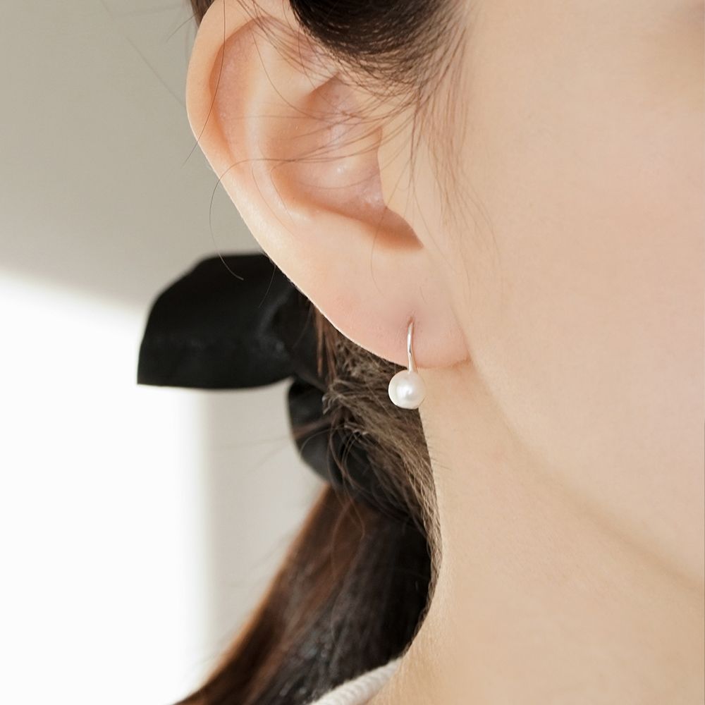 실버925 후프 진주 귀걸이 핵진주 6mm 8mm - 상세 이미지 5