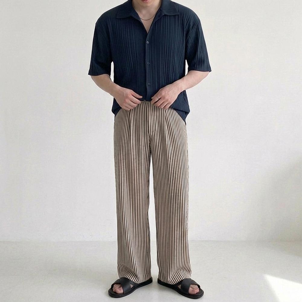 남자 플리츠 반팔셔츠 린넨 셔츠 블랙, 프리사이즈 - 상세 이미지 4