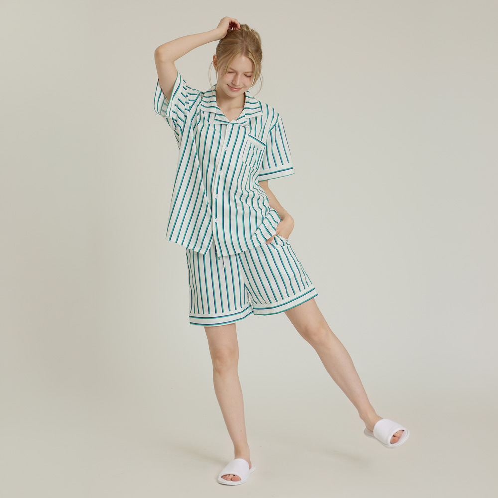 오션 브리즈 여성 숏 파자마 여름 홈웨어 반팔 반바지 잠옷 세트 M size 이미지 6