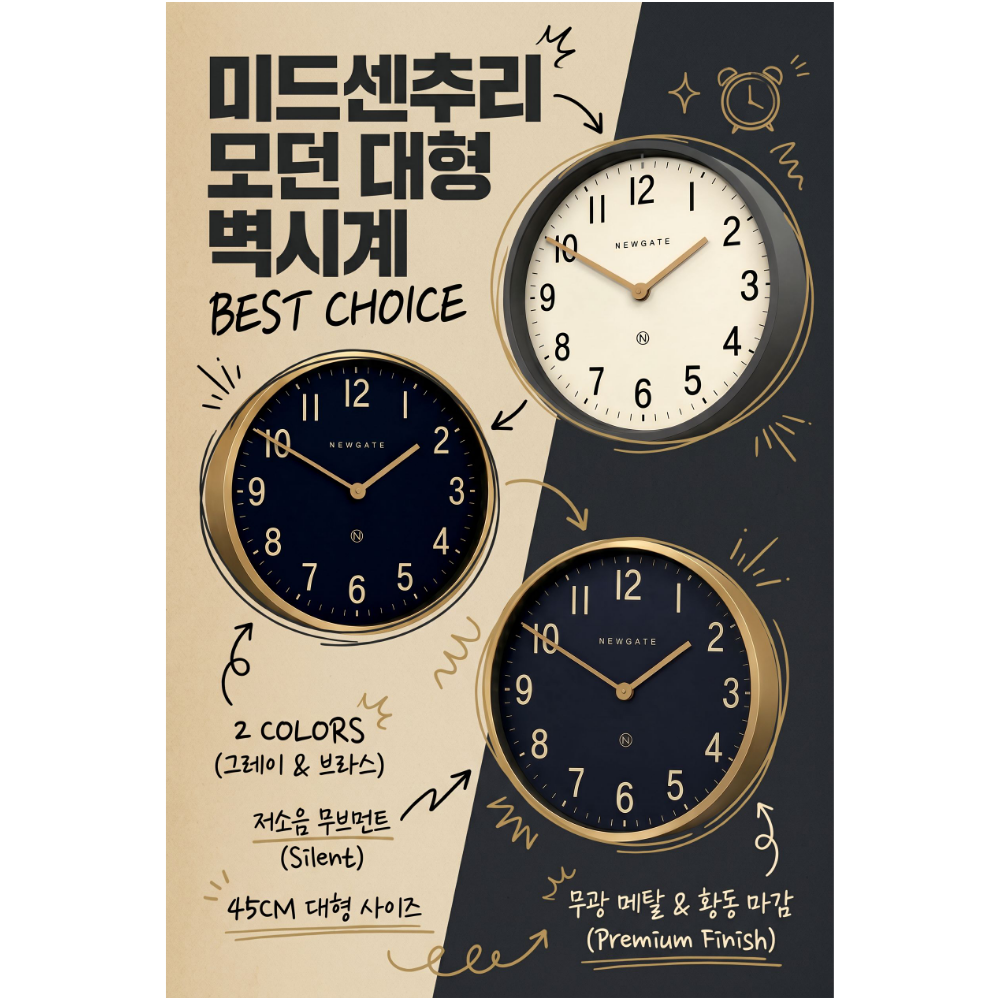 뉴게이트 미스터 에드워즈 미드센추리 모던 스타일 벽시계 브레스 이미지 7