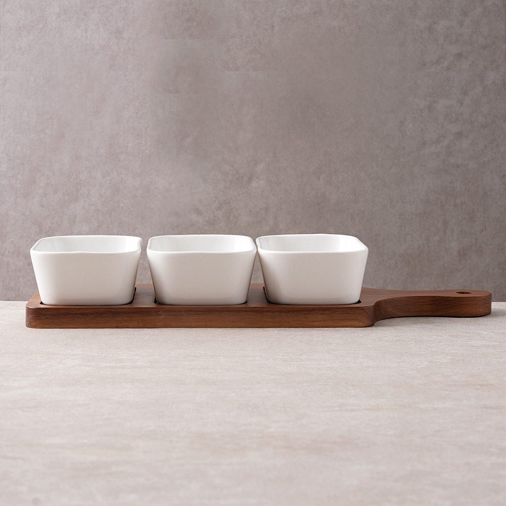 란데르스 3칸 나눔 접시 손잡이 3구 마른 안주 반찬 그릇 35cm, 화이트 - 상세 이미지 3