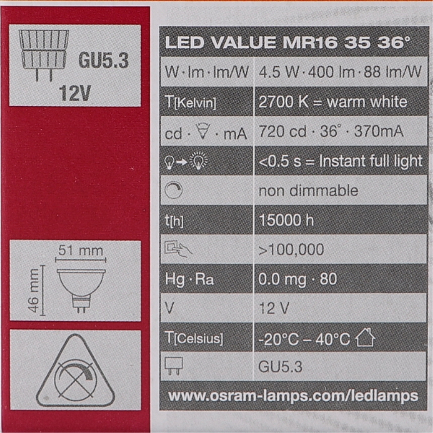 LED MR16 전구 GU5.3 4.5W 827 전구색 매장 레일조명 스포트 램프 오스람 이미지 8