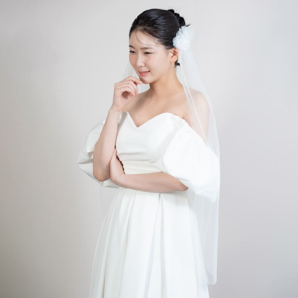 네쥬 트윈 테일 숏베일 셀프웨딩촬영소품 빈티지 양갈래 면사포 브라이덜샤워 헤어악세사리 - 상세 이미지 4