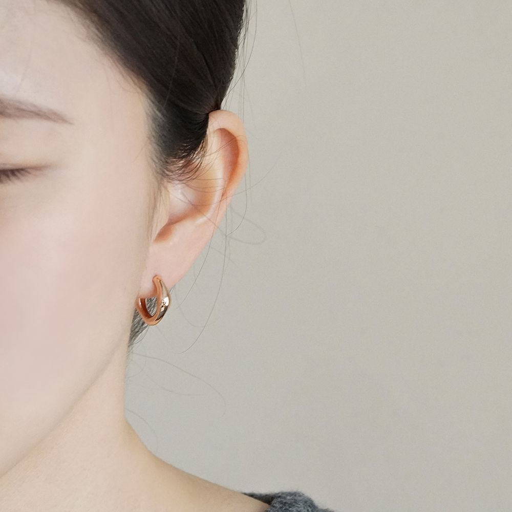14K 18K 스퀘어 원터치 링 금 귀걸이 볼드 이미지 7