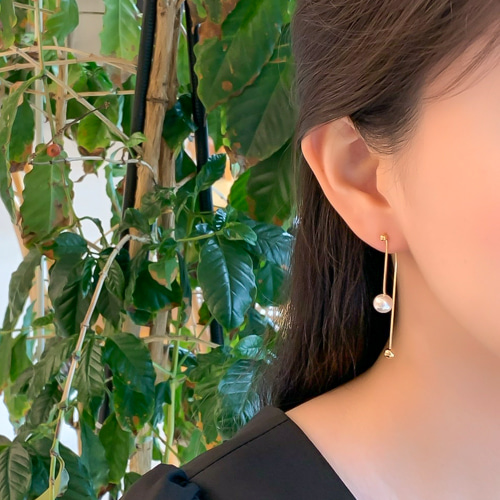 실버925 팔각뱀줄 볼 드롭 진주 귀걸이 - 상세 이미지 3