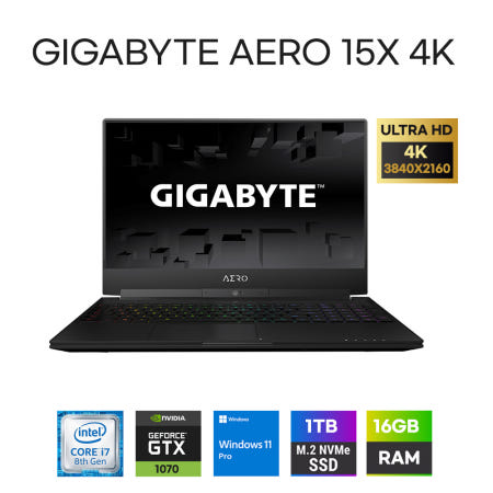 GIGABYTE [중고]GIGABYTE AERO 15X 4K 8세대 i7-8750H 램16GB NVME 1TB GTX1070 8GB 15.6 윈도11 중고노트북