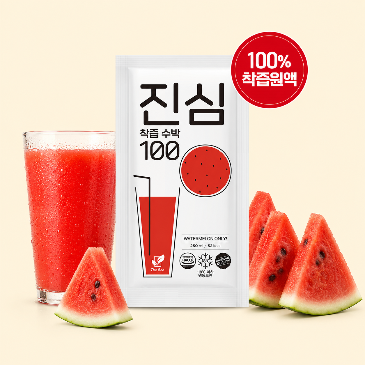 [진푸드] 100프로 착즙 수박 주스 냉동 무첨가 천연 땡모반 250ml, 1개 - 상세 이미지 3