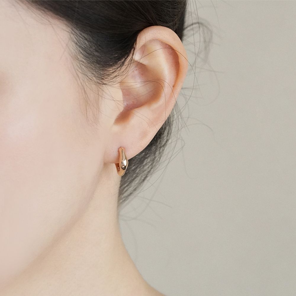 14K 18K 스퀘어 원터치 링 금 귀걸이 볼드 - 상세 이미지 4