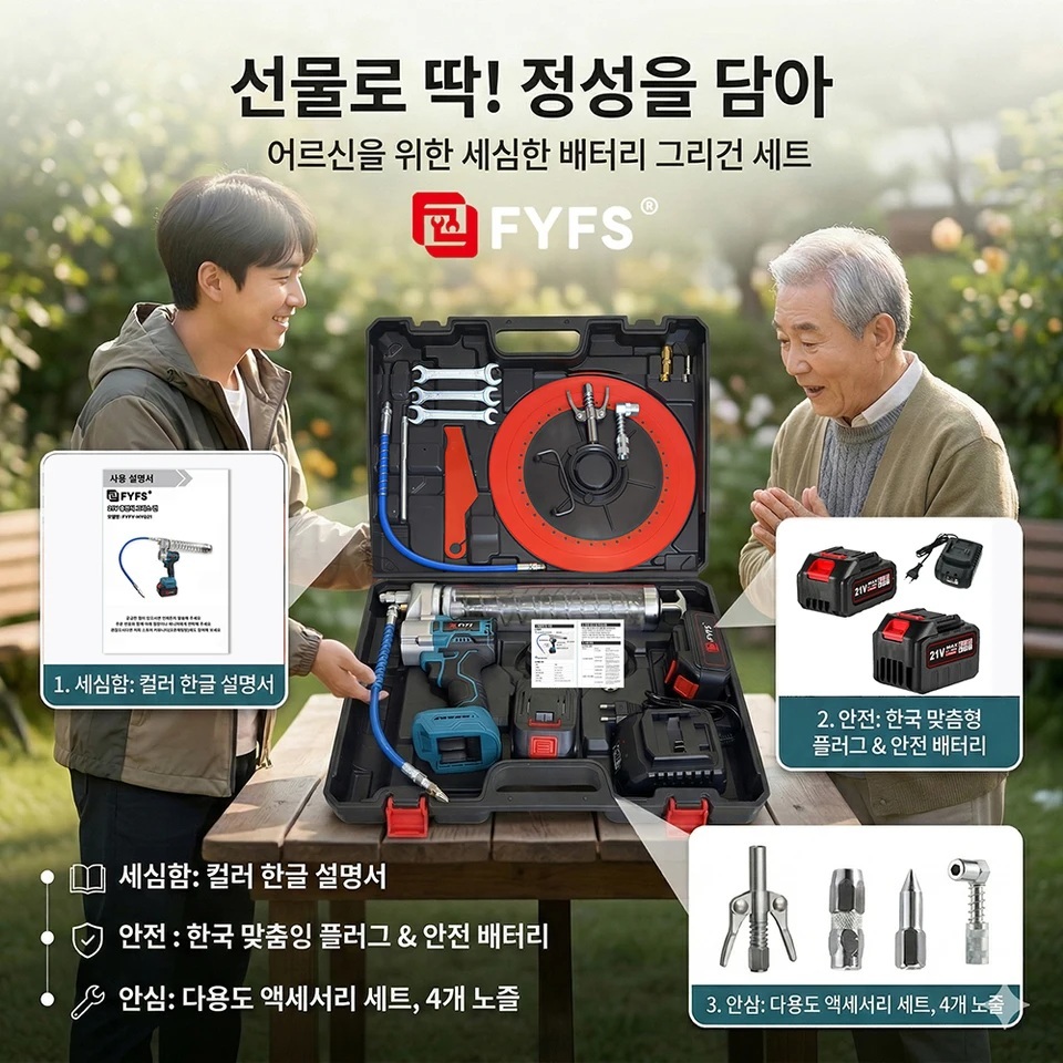 전동 구리스건 충전식 그리스 주입기 21V 올인원 세트 배터리2개 1세트 - 상세 이미지 2
