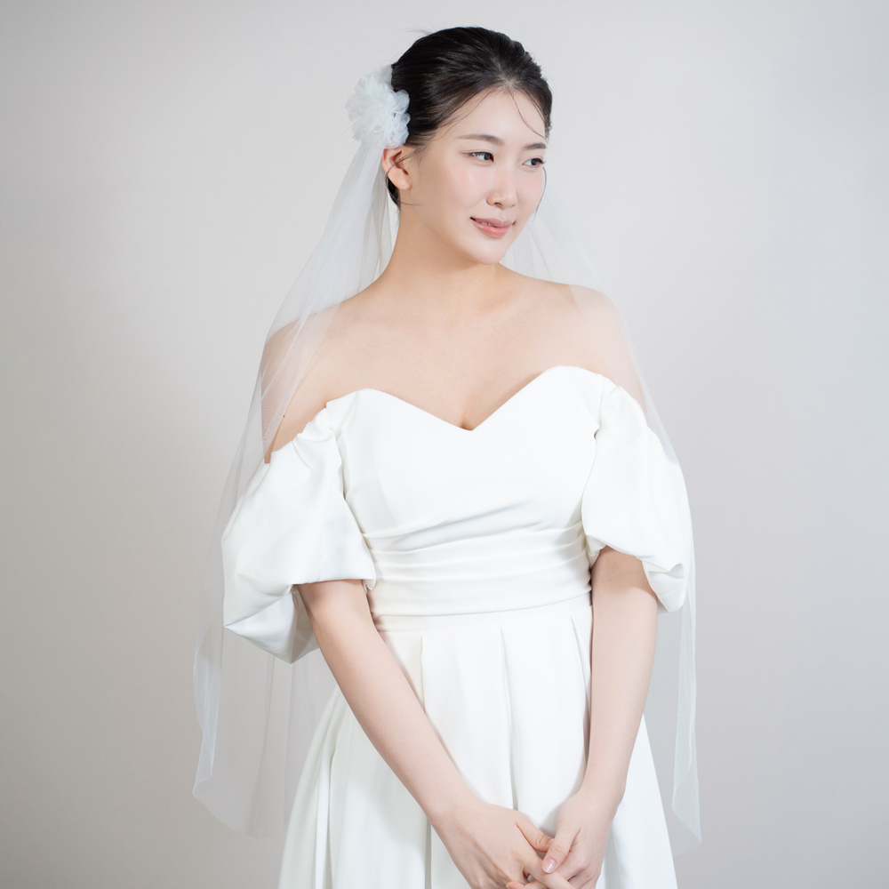 네쥬 트윈 테일 숏베일 셀프웨딩촬영소품 빈티지 양갈래 면사포 브라이덜샤워 헤어악세사리 - 상세 이미지 3
