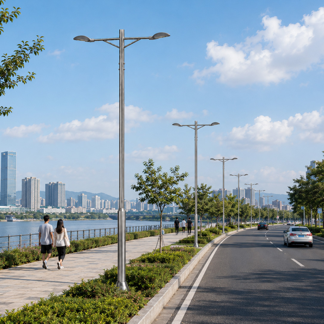 LED 보안등주 스텐 5m 2등 가로등주 기둥 폴대 조명 가로등 폴 등기구 공원등 지주대 - 상세 이미지 5