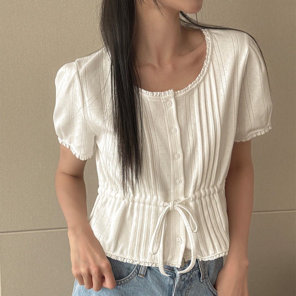 펀칭 레이스 퍼프 코튼 여름 블라우스 이미지 7