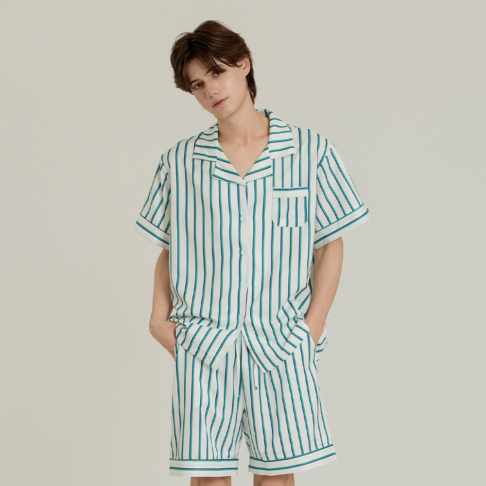 오션 브리즈 남성 숏 파자마 여름 홈웨어 반팔 반바지 잠옷 세트 L size - 상세 이미지 5