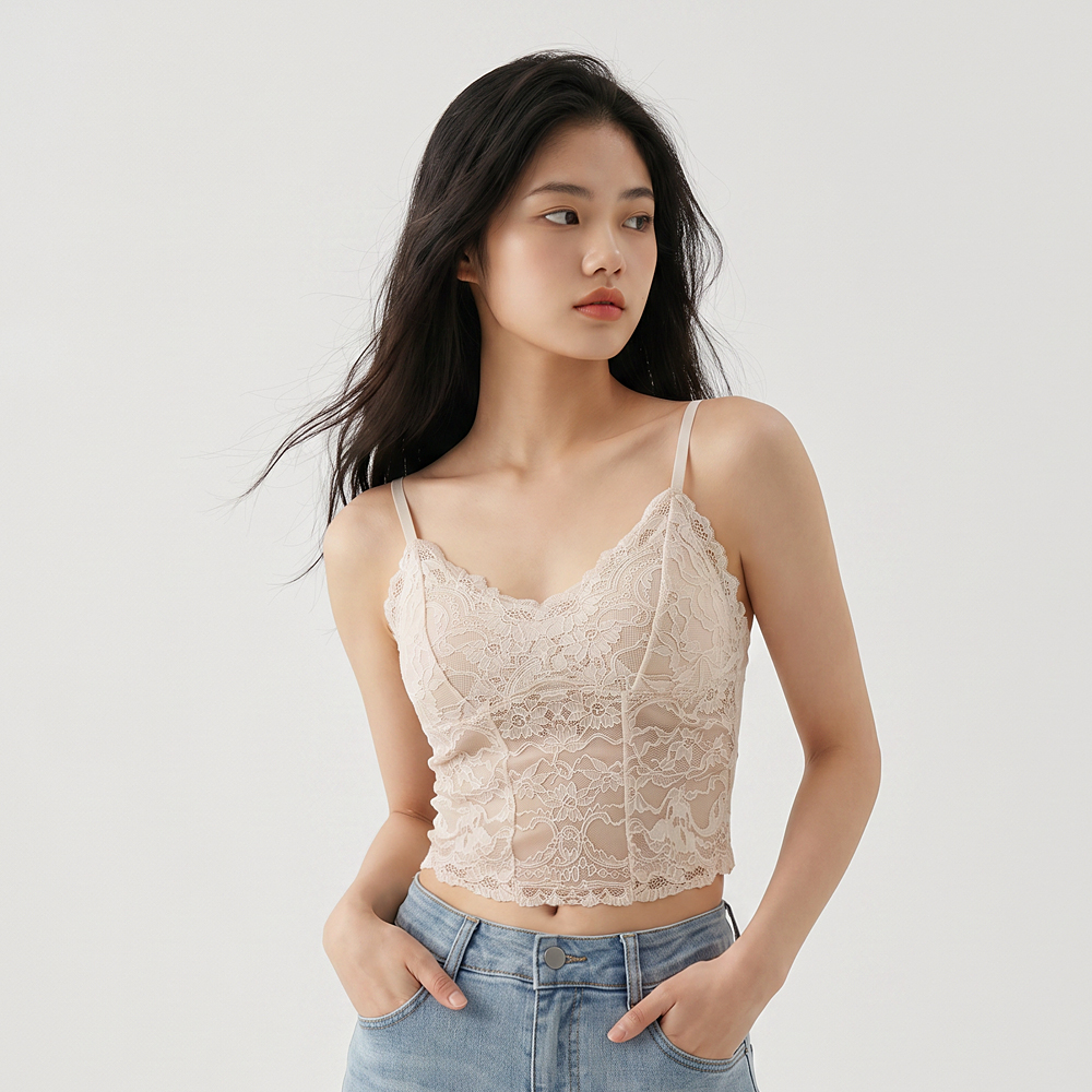 힙핑크 세라 레이스 브라탑 나시 (일체형 볼륨패드) - 상품 이미지